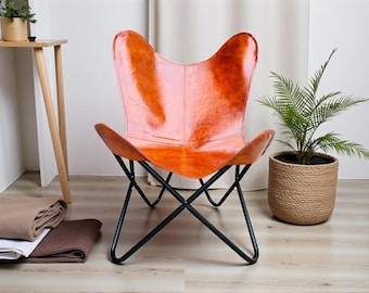 Tankleurige leren vlinderstoel, moderne BKF fauteuil uit het midden van de eeuw