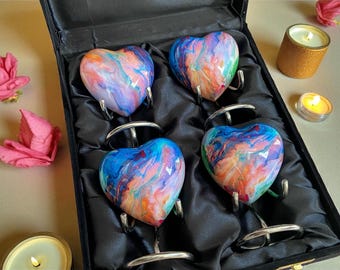 Rainbow Heart Cremation Urns, Keepsake Mini Urns, Set of 4