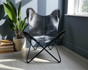 Handgemaakte leren vlinderstoel – moderne loungestoelen uit het midden van de eeuw