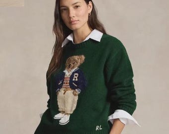 Ralph Lauren Polo Bear Hand Knit Wool Sweater Vintage Jumper