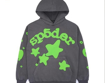 Sp5der Slate Grey Beluga Hoodie Unisex Streetwear Oversized Graphic Hoodie