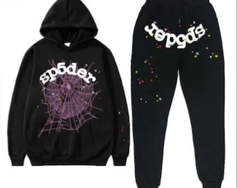 Black Sp5der Worldwide Tracksuit Unisex Streetwear Two Piece Set