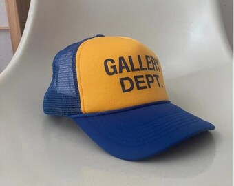 GD Logo 6 Panel Trucker Cap Blue Yellow Adjustable Unisex Streetwear Hat