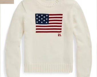 Polo Ralph Lauren USA Flag Cream Wool Jumper