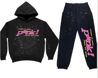 Pink Young Thug Black Sp5der Tracksuit Unisex Streetwear Two Piece Set