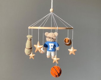 Basketball Teddy Bear Nursery Mobile Vintage Sports Baby Boy Crib Decor