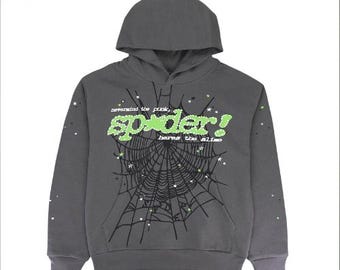 Sp5der Wait Web Hoodie Slate Grey Unisex Streetwear Oversized Hooded Sweatshirt