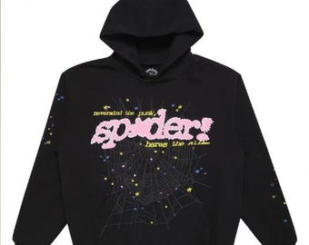 Sudadera con capucha Sp5der P*NK negra V2, estilo urbano, unisex, de gran tamaño