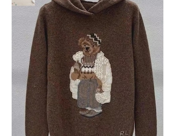 Authentic Polo Ralph Lauren Polo Bear Light Beige Hoodie Sweater Women