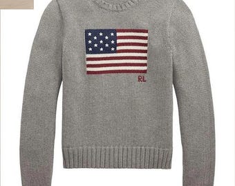 Ralph Lauren USA Flag Cotton Crewneck Sweater Unisex