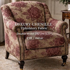 Limited Edition Chenille Upholstery Fabric – Double Width 280 cm (110") Classic Floral Pattern for Sofas & Armchairs