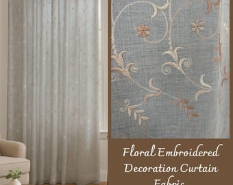 Ιvory Linen Embroidered Curtain – Double Height 300cm / 118in | Limited Edition Sheer Curtain for Living Room & Bedroom”