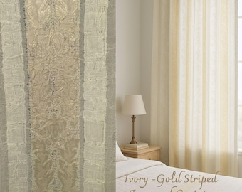 Ιvory Linen Embroidered Curtain – Double Height 300cm / 118in | Limited Edition Sheer Curtain for Living Room & Bedroom”