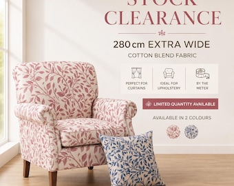 Tela de tapicería floral en liquidación / Tela para cortinas de 280 cm de ancho por metro / Mezcla de algodón / Stock limitado / Tela floral vintage