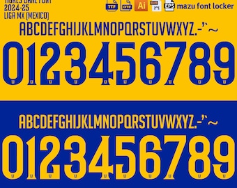 Tigres UANL 2024-25 Schriftart - AI, Eps, SVG, Ttf, Otf Digitaler Download für Shirts, Namen & Zahlen | Vektor Schrift Kit Fussball.