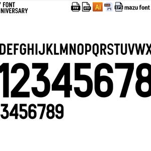 May include: A black font set against a white background, featuring uppercase and lowercase letters, numbers, and symbols. The text "GERMANY FONT 125TH ANNIVERSARY 2025" is at the top. Includes font file type icons.
