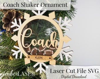 Football Coach Snowflake Shaker Ornament SVG Laser Cut File
