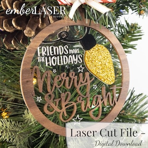 File SVG per ornamento di palline Merry & Bright Friends / File per ornamento laser / Glowforge / xTool