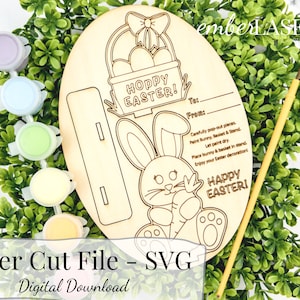Conejito de Pascua pinta tu propio archivo de corte láser SVG / proyecto de tarjeta de madera emergente para Glowforge