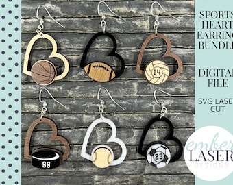 Sports Earring SVG Bundle: Laser Cut Heart Designs (Digital Download)