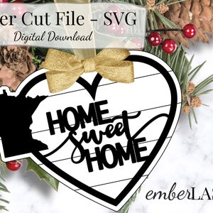 Minnesota Christmas Ornament Laser SVG File: Shiplap Heart, Family Ornament (Digital Download)