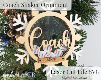 Baseball Coach Snowflake Shaker Ornament SVG Laser File