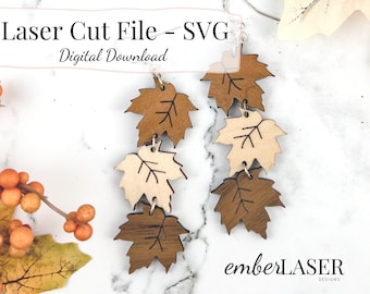 Leaf Earrings Lasercut File: Falling Leaves Dangle, SVG (Digital Download)