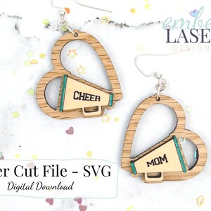 Cheer Megaphon Herz Ohrringe Laser Cut Datei (SVG)