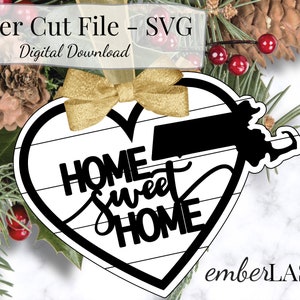 Massachusetts State Ornament Laser Cut File: Shiplap Family Ornament SVG (Digital Download)