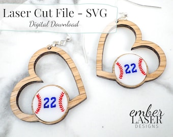 Baseball Mom Heart Earrings SVG Lasercut File (Digital Download)