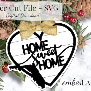 Bundesstaat Florida Weihnachtsverzierung Laserdatei | Familie Ornament SVG | Shiplap Ornament