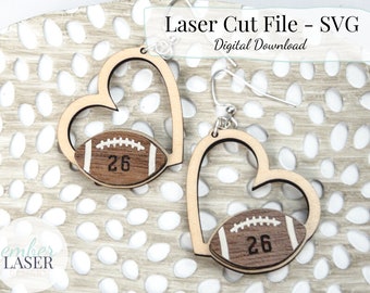 Football Heart Earrings Laser Cut File: SVG Glowforge Pattern (Digital Download)