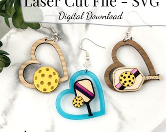 Pickleball Oorbellen SVG Bundel | Laser oorbel SVG | Hart oorbellen SVG | Glowforge oorbellen