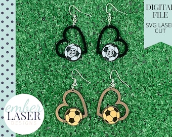 Soccer Ball Heart Earrings SVG Laser Cut File (Digital Download)
