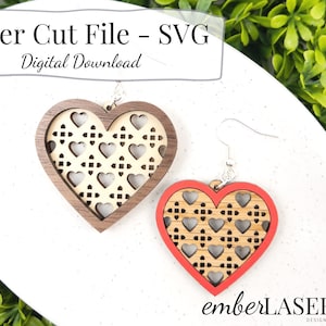 Valentine Herz Rattan Cane Ohrringe SVG-Datei für Glowforge oder Laserdrucker