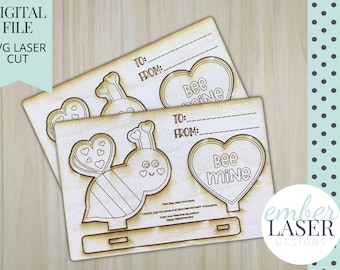 Wooden Bee Valentine's Day Card Paint Kit: Laser Cut SVG File (Instant Download)