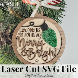 Mitarbeiter Ornament Laser-Datei | Mitarbeiter Weihnachtslicht SVG | Merry & Bright Schmuck
