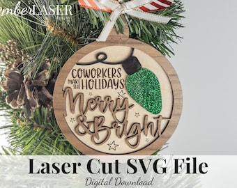Coworker Ornament Laser File | Coworkers Christmas Light SVG | Merry & Bright Ornament