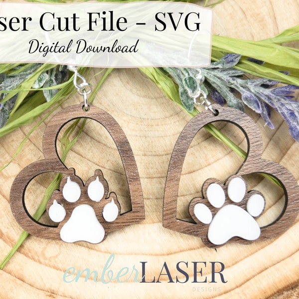 Dog Earring Laser File | Dog Mom SVG | Cat Mom SVG | Paw Print Earrings for Glowforge