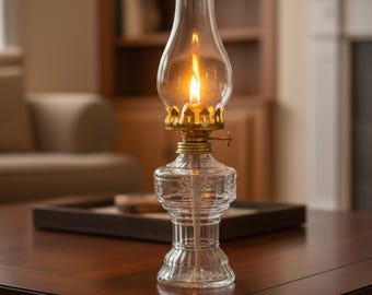 Lampa naftowa z przezroczystego/czerwonego szkła z pokrętłem do regulacji ognia