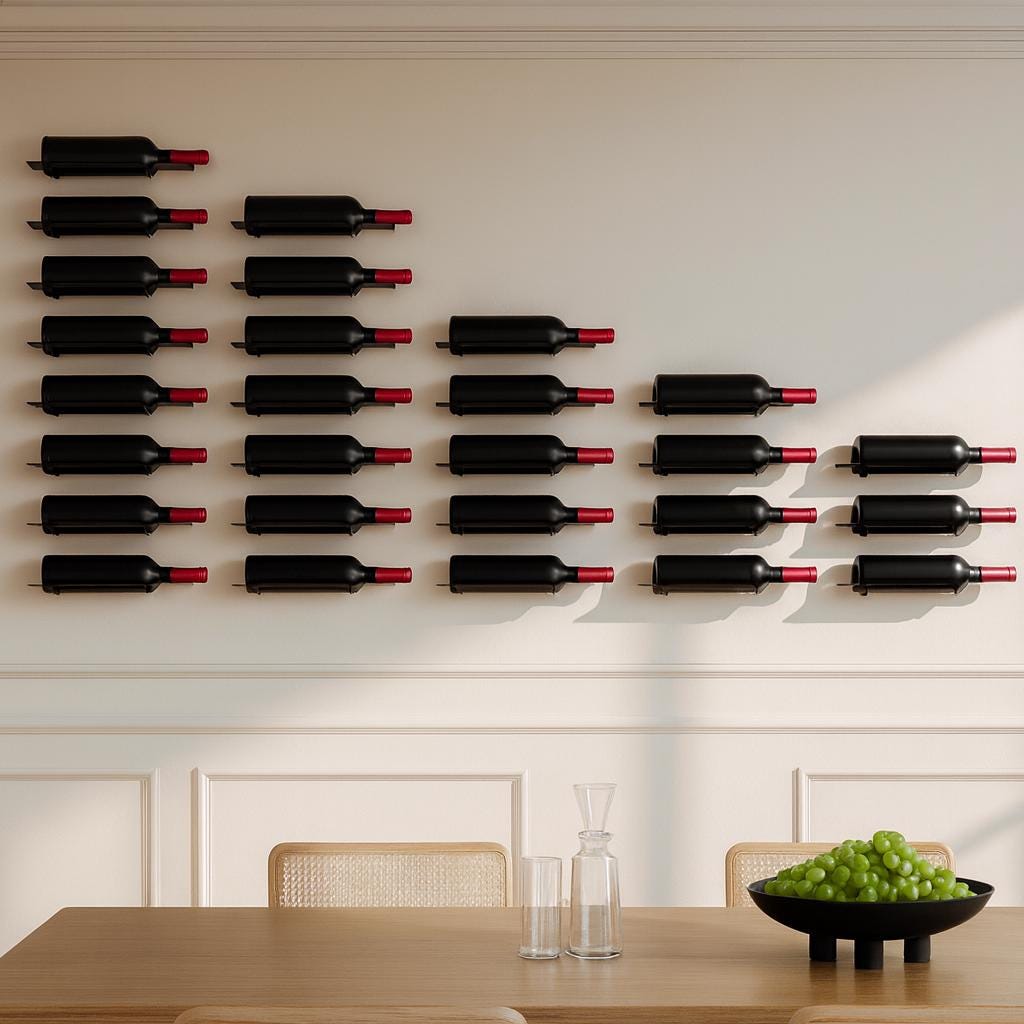 Black Metal Wall Mounted Wine Rack - Set of 6 - Modern Minimalist Decor ...