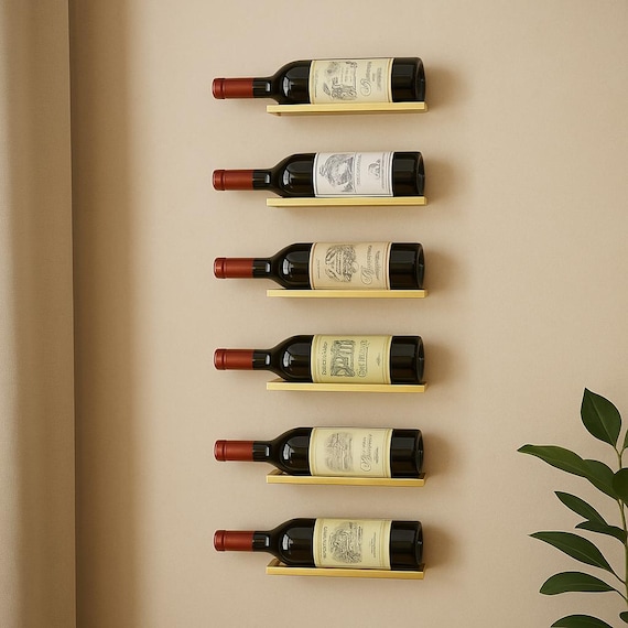 Black Metal Wall Mounted Wine Rack - Set of 6 - Modern Minimalist Decor