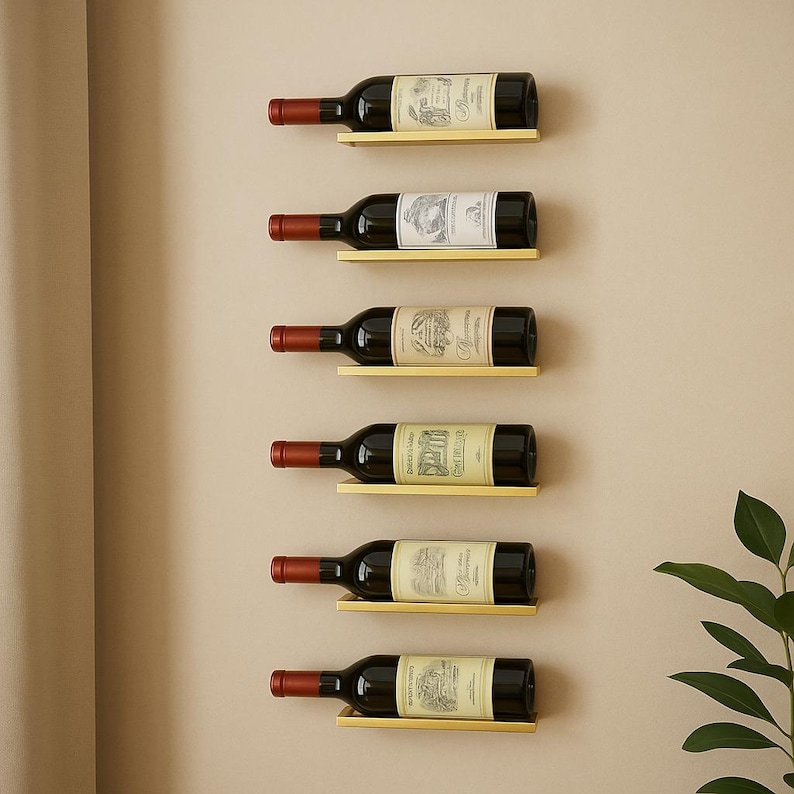 Black Metal Wall Mounted Wine Rack - Set of 6 - Modern Minimalist Decor image 1