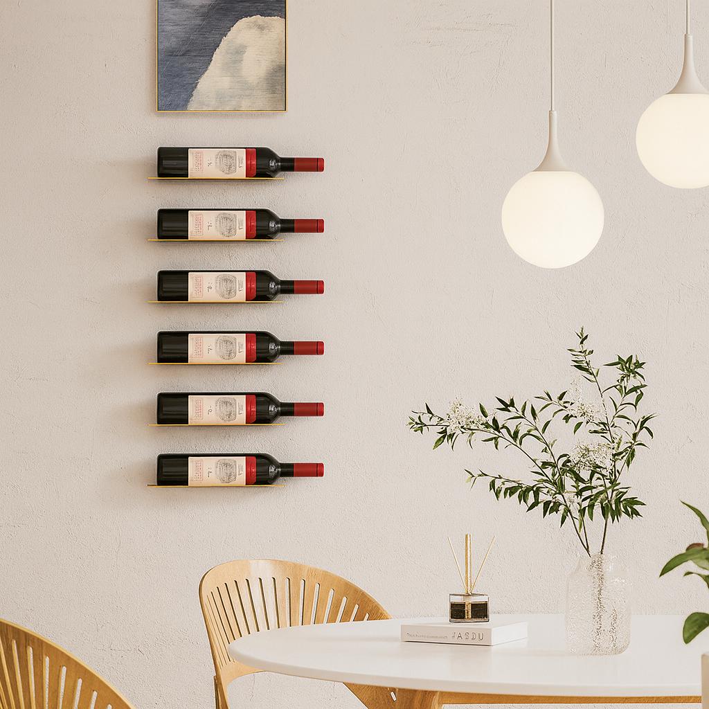 Black Metal Wall Mounted Wine Rack - Set of 6 - Modern Minimalist Decor ...