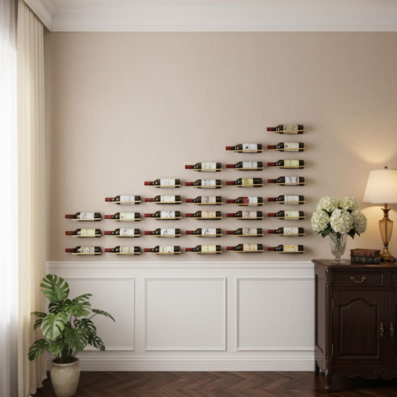 Black Metal Wall Mounted Wine Rack - Set of 6 - Modern Minimalist Decor image 7