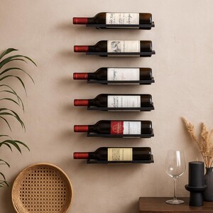 Black Metal Wall Mounted Wine Rack - Set of 6 - Modern Minimalist Decor image 2