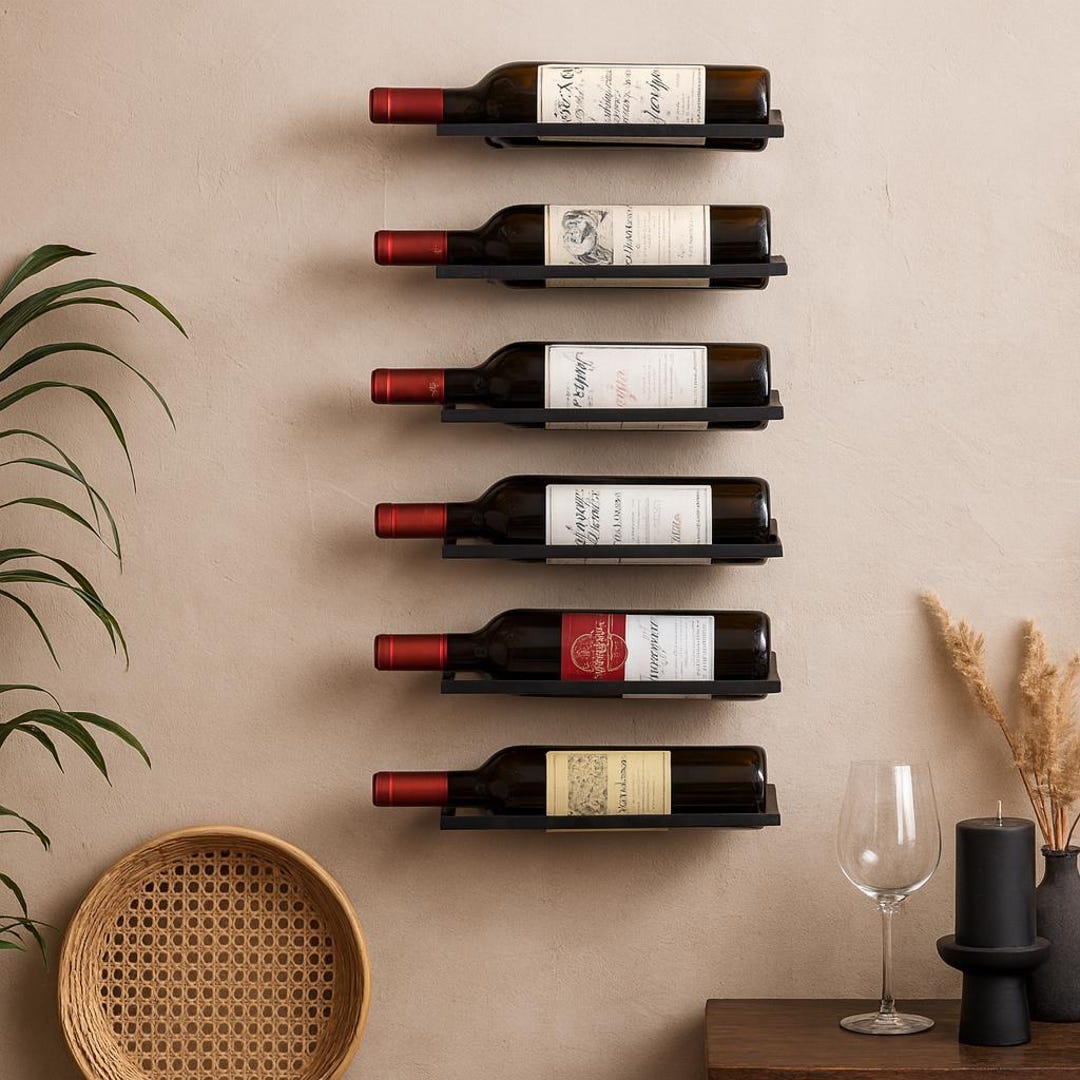Metal Wall Mounted Wine Rack: Minimalist Set of 6 - Etsy