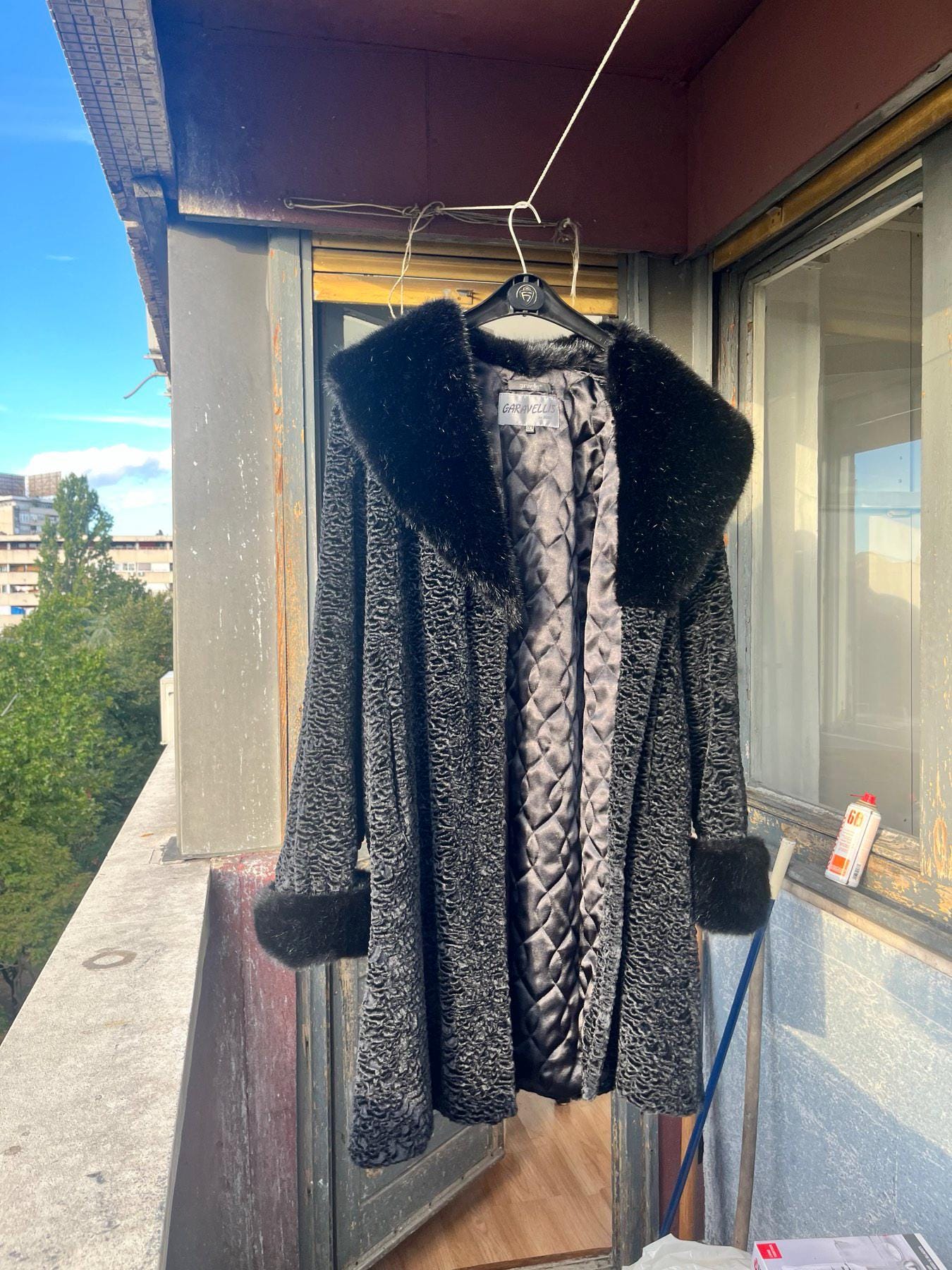 Vintage Astrakhan Fur Coat: Mink Collar, 1970s Yugoslavian Black