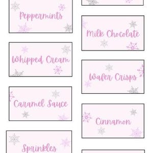 Hot Chocolate Bar Sign & Toppings Labels, Pink Winter Onederland ...