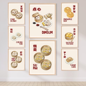 Dim Sum kunstprintset, collectie posters met Chinees eten voor keukendecoratie